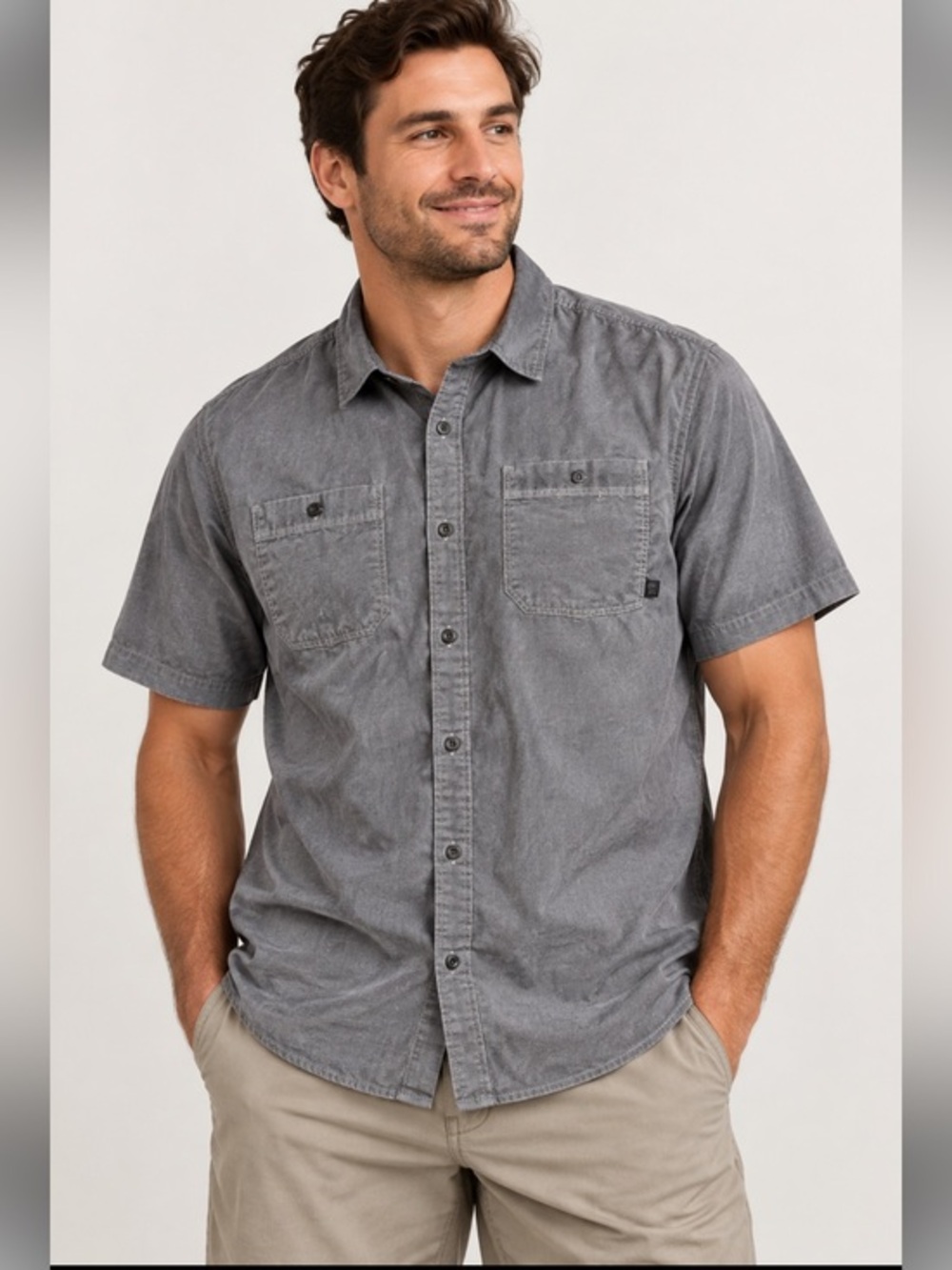 Mountain Hardwear Men’s Gray Short Sleeve Button Down Shirt Size L